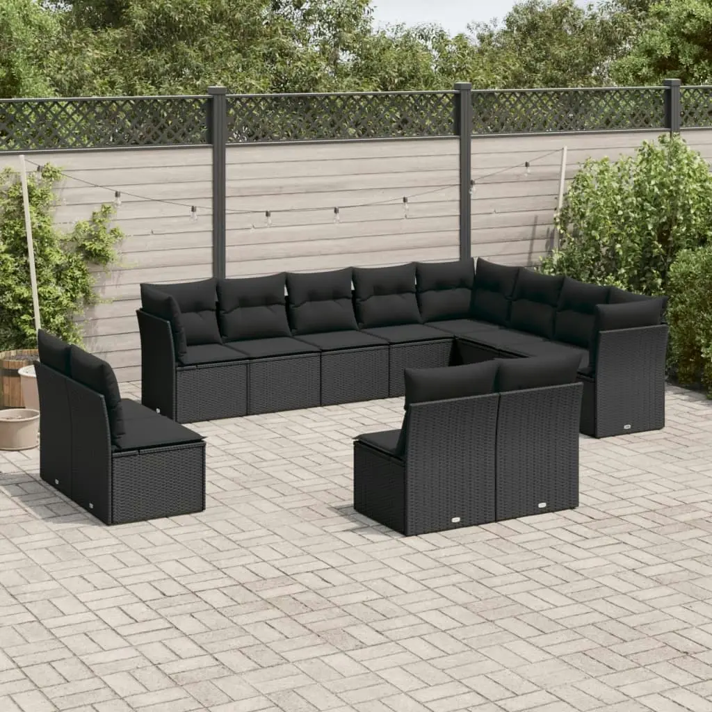 12 Piece Garden Sofa Set with Cushions Black Poly Rattan 3250304