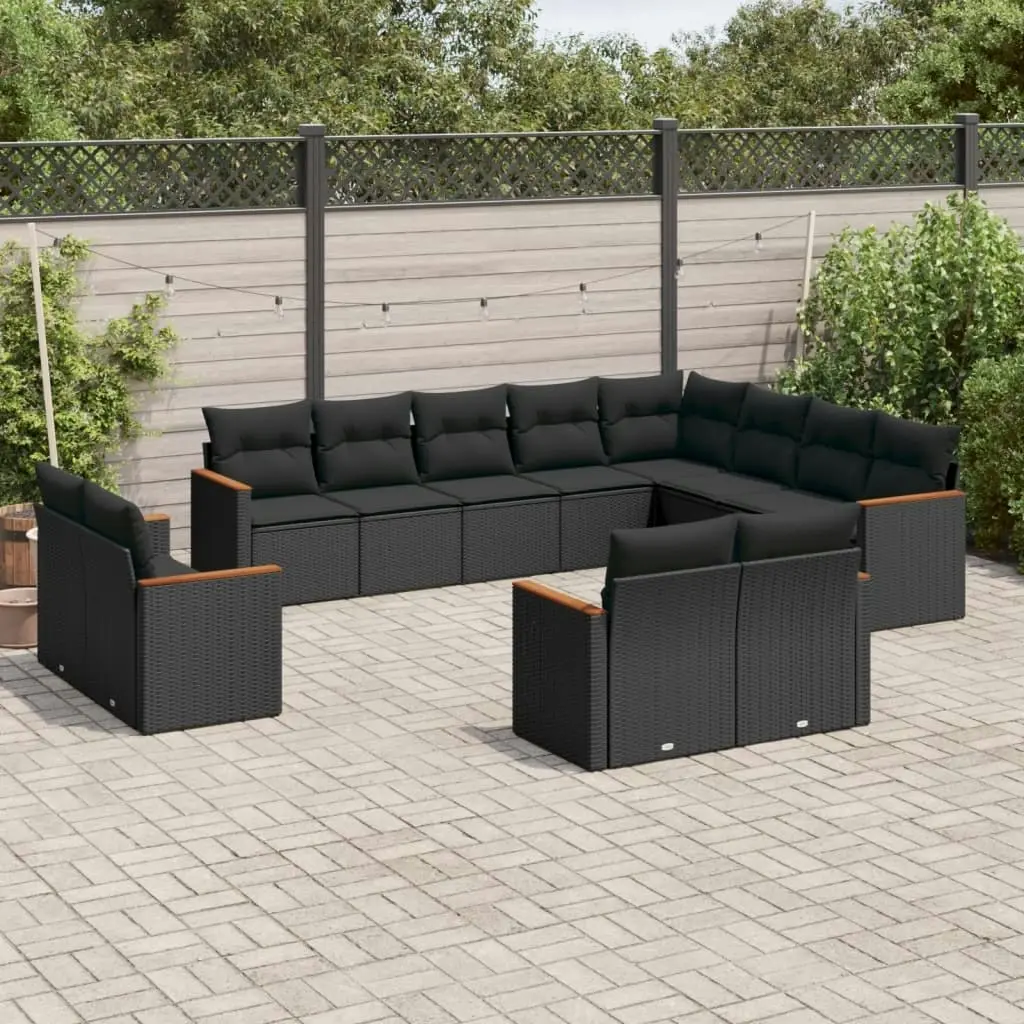 12 Piece Garden Sofa Set with Cushions Black Poly Rattan 3258912