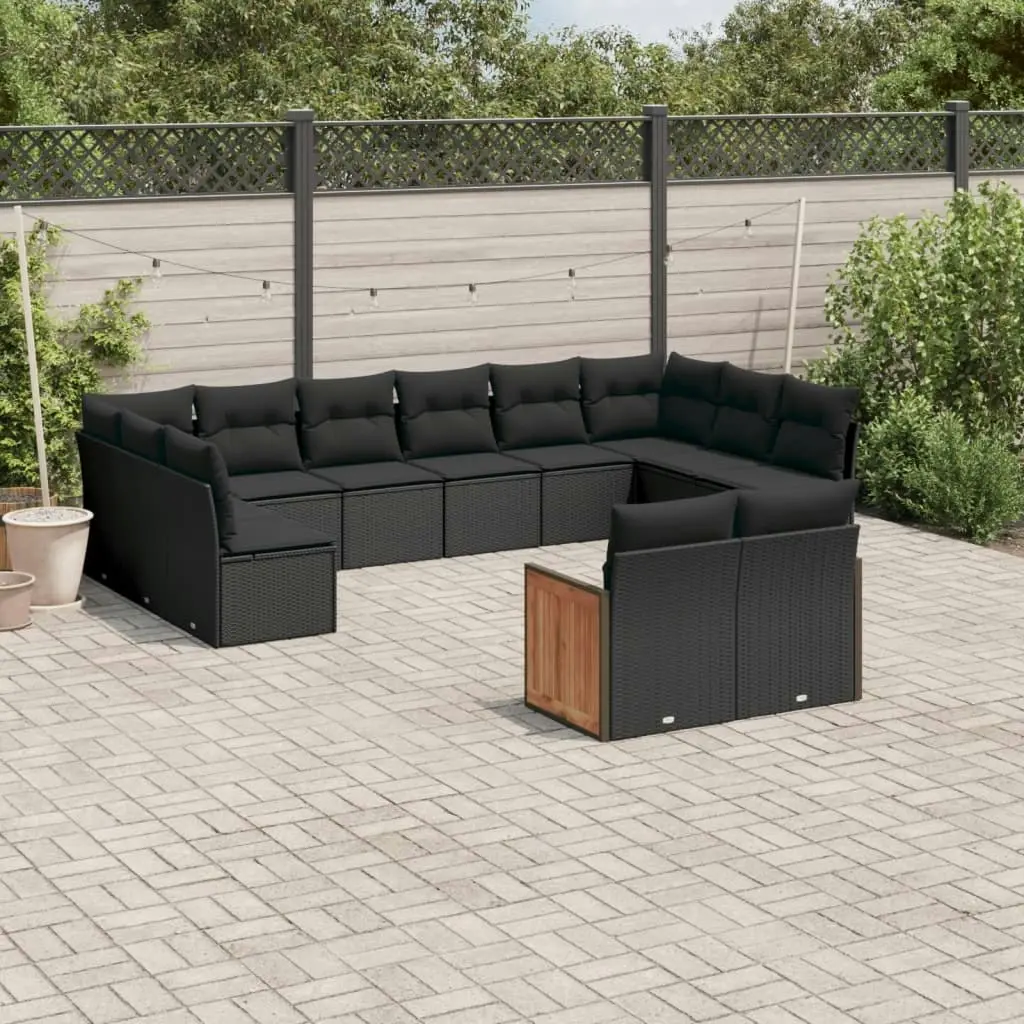 12 Piece Garden Sofa Set with Cushions Black Poly Rattan 3260522