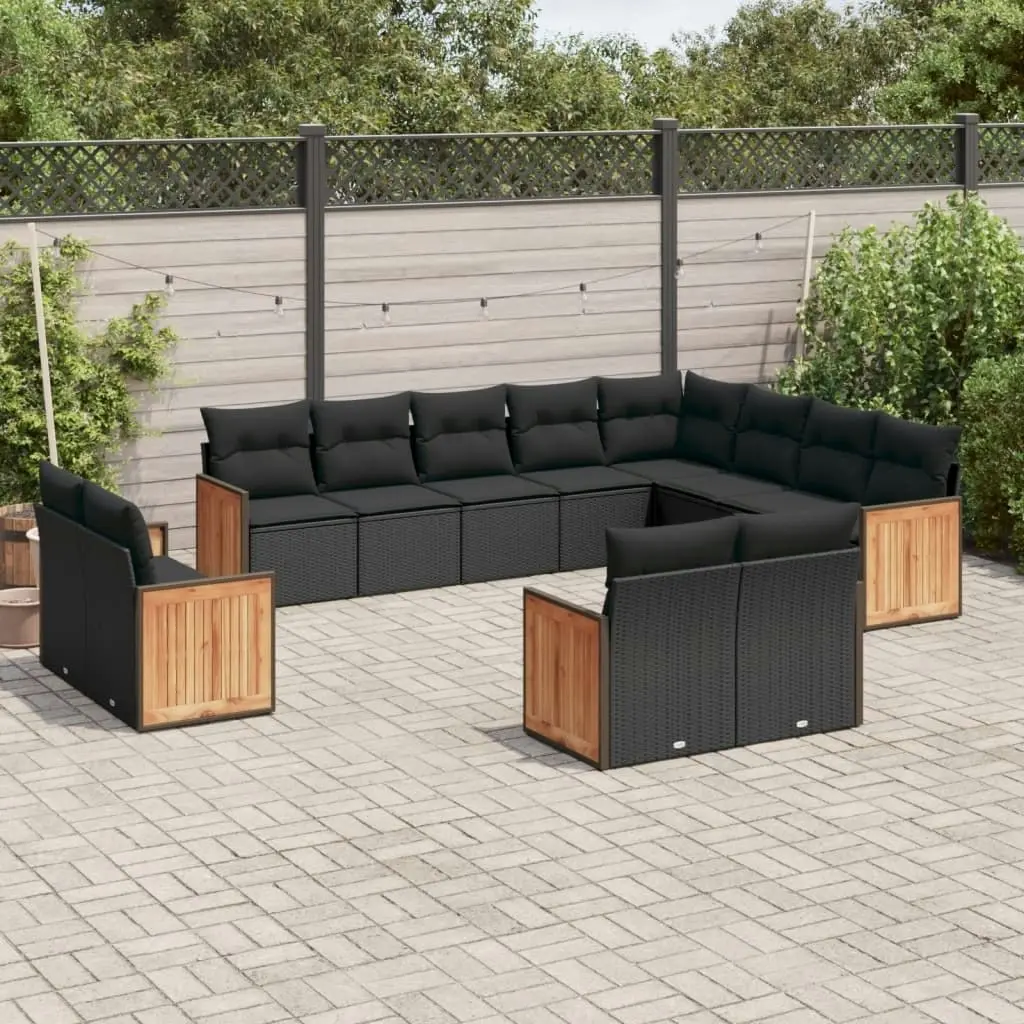 12 Piece Garden Sofa Set with Cushions Black Poly Rattan 3260592