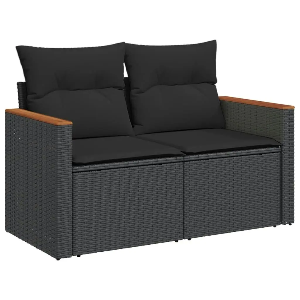 11 Piece Garden Sofa Set with Cushions Black Poly Rattan 3226566