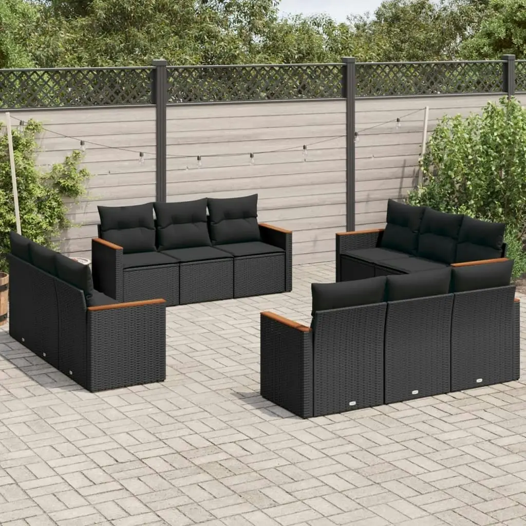 12 Piece Garden Sofa Set with Cushions Black Poly Rattan 3258233