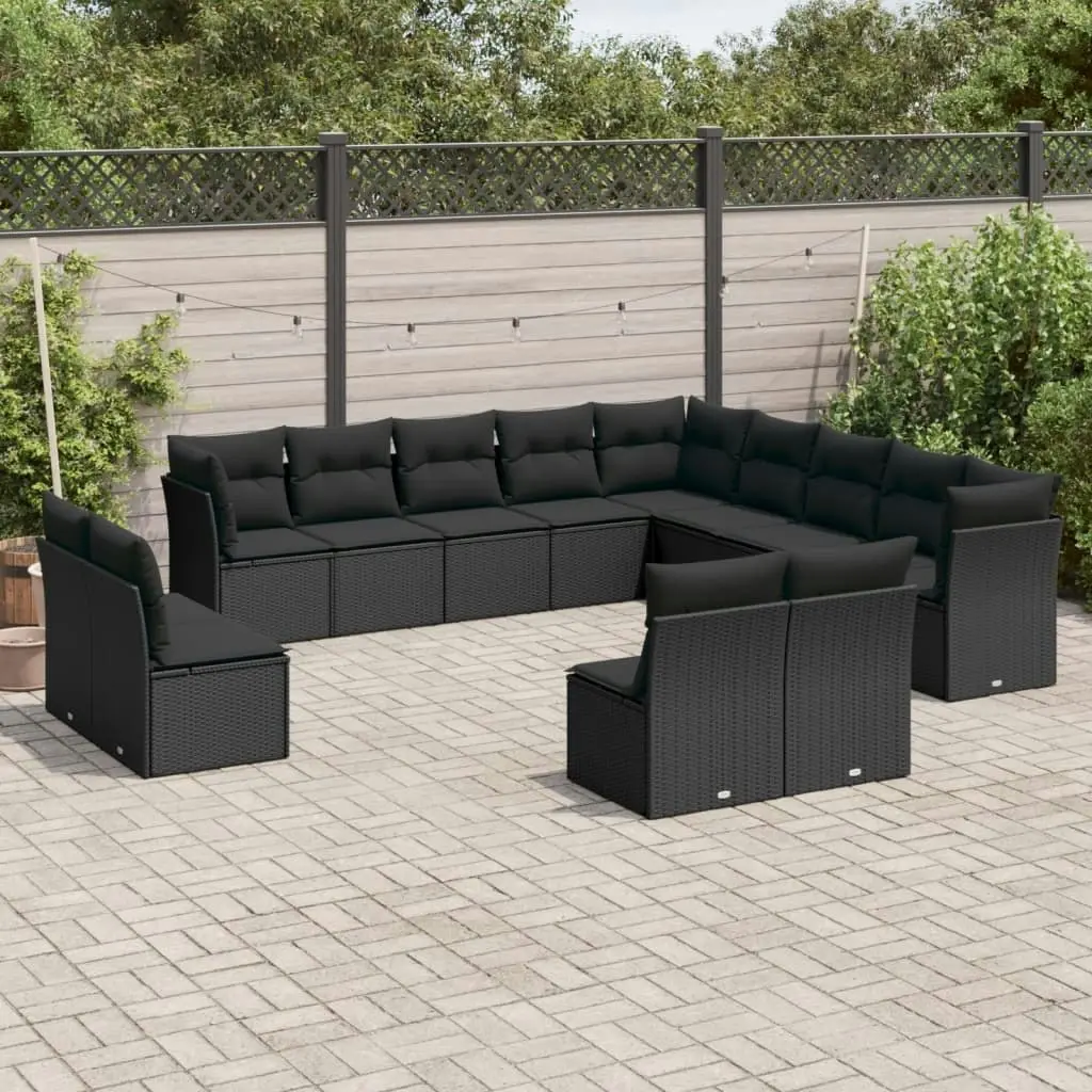 13 Piece Garden Sofa Set with Cushions Black Poly Rattan 3250324