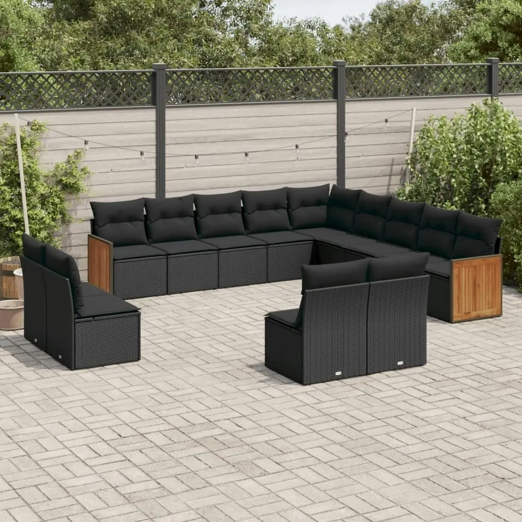 13 Piece Garden Sofa Set with Cushions Black Poly Rattan 3260564