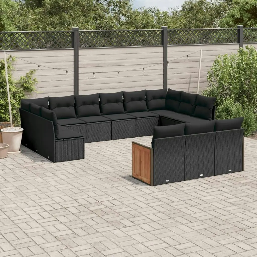 13 Piece Garden Sofa Set with Cushions Black Poly Rattan 3260536