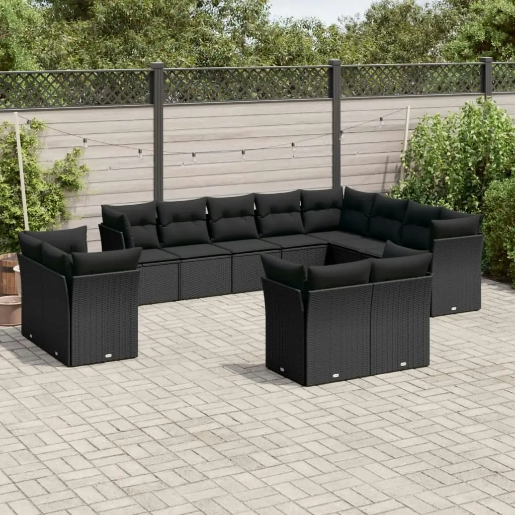 12 Piece Garden Sofa Set with Cushions Black Poly Rattan 3250364