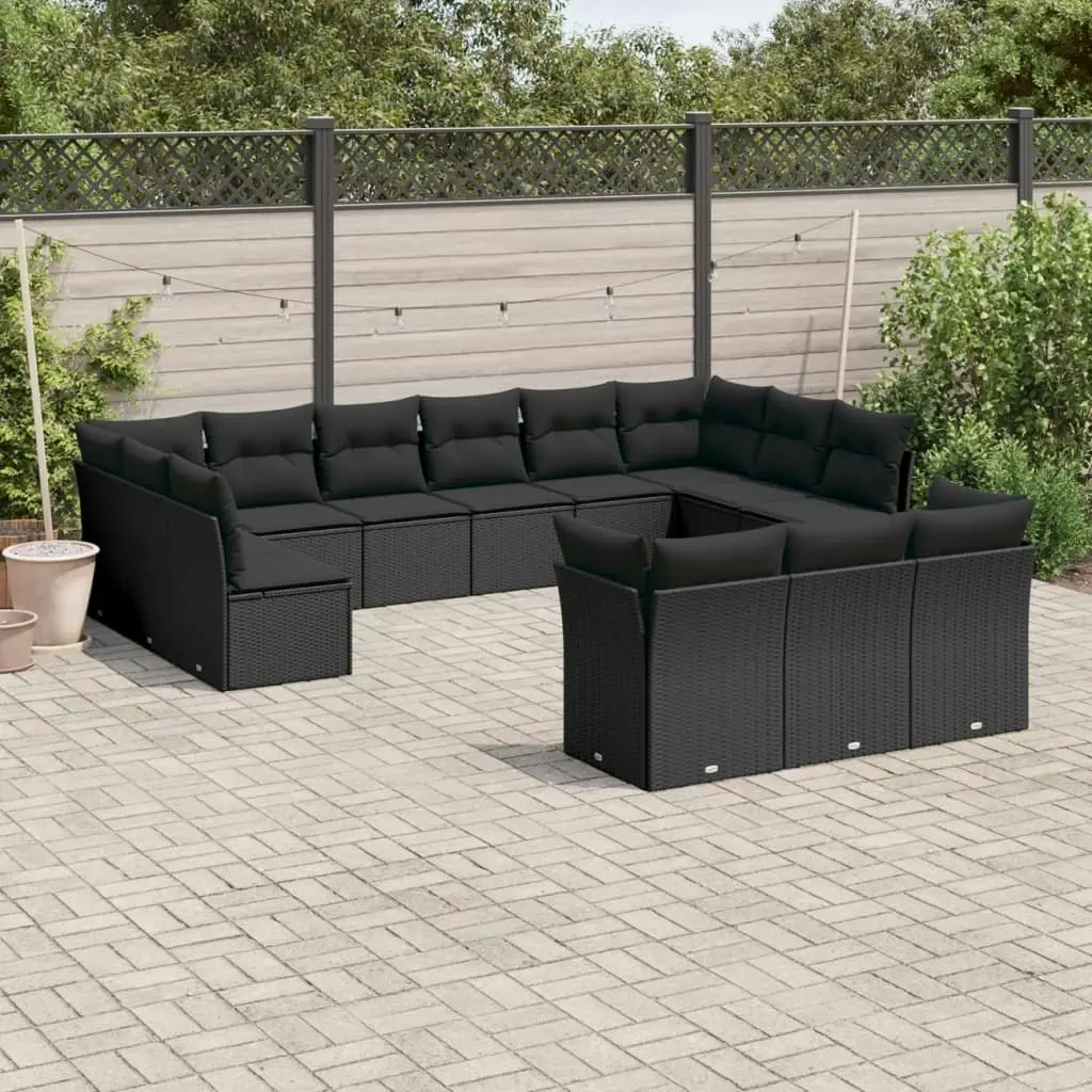 13 Piece Garden Sofa Set with Cushions Black Poly Rattan 3250284