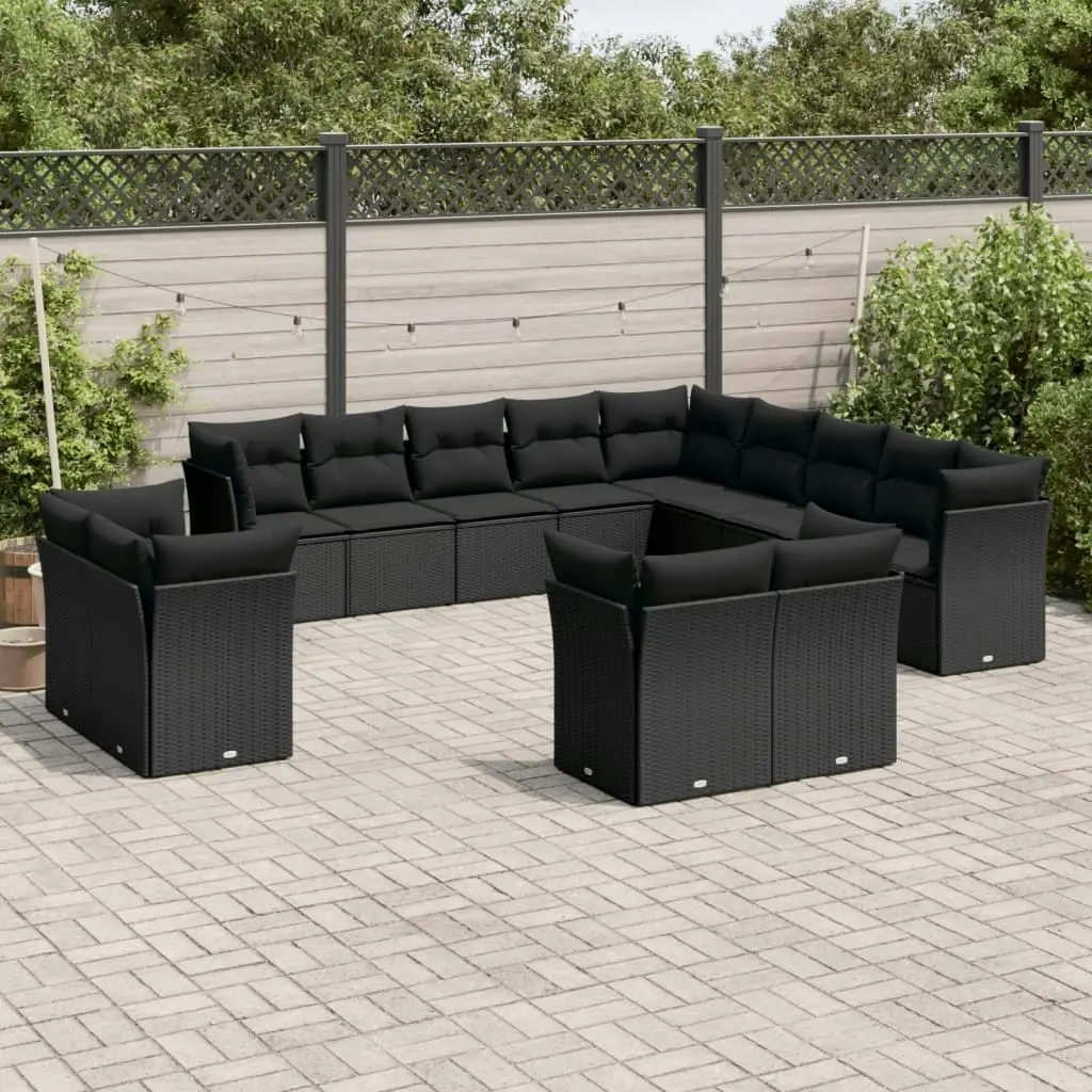 13 Piece Garden Sofa Set with Cushions Black Poly Rattan 3218545