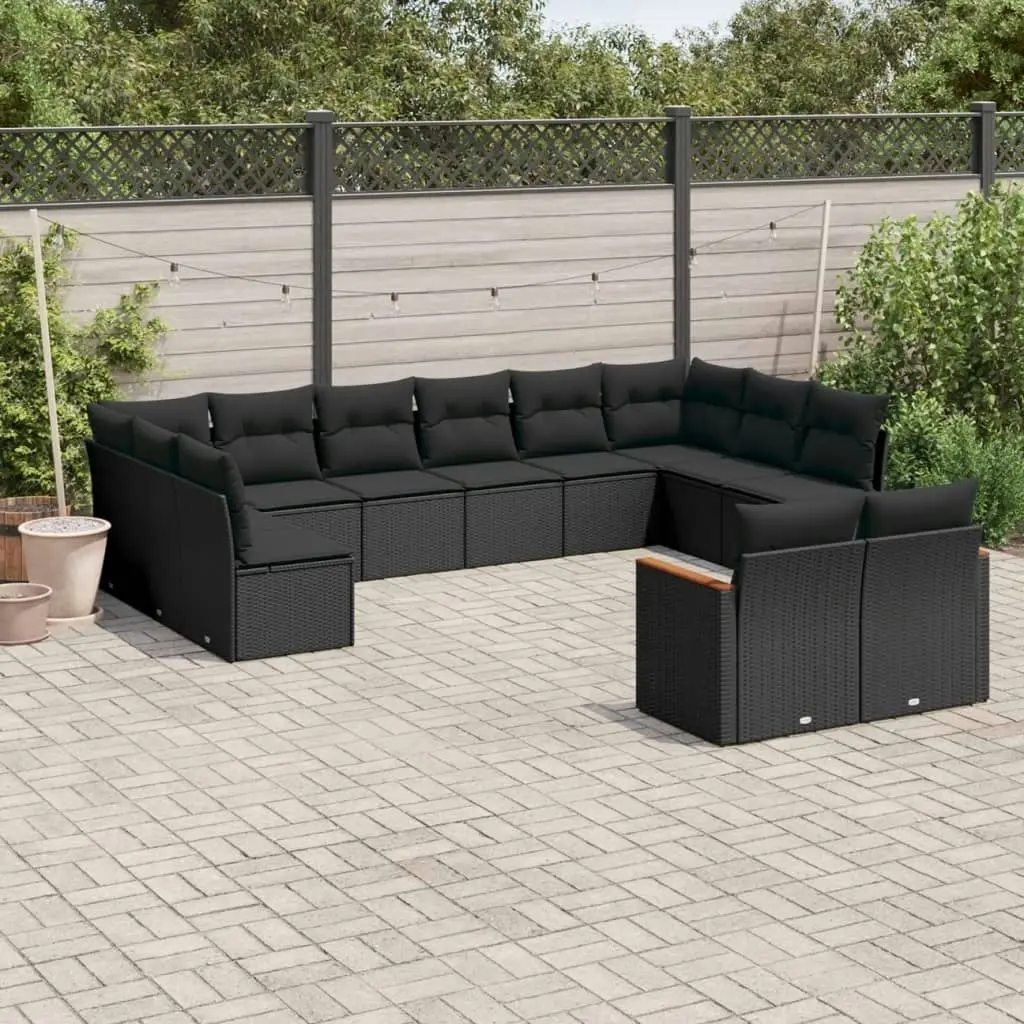 12 Piece Garden Sofa Set with Cushions Black Poly Rattan 3226440