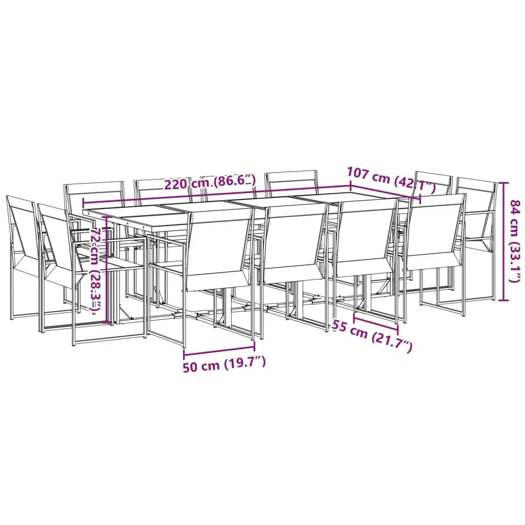 13 Piece Garden Dining Set Black Textilene 3295125