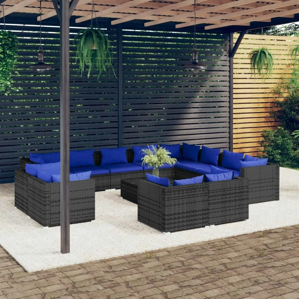 13 Piece Garden Lounge Set with Cushions Grey Poly Rattan 3102902