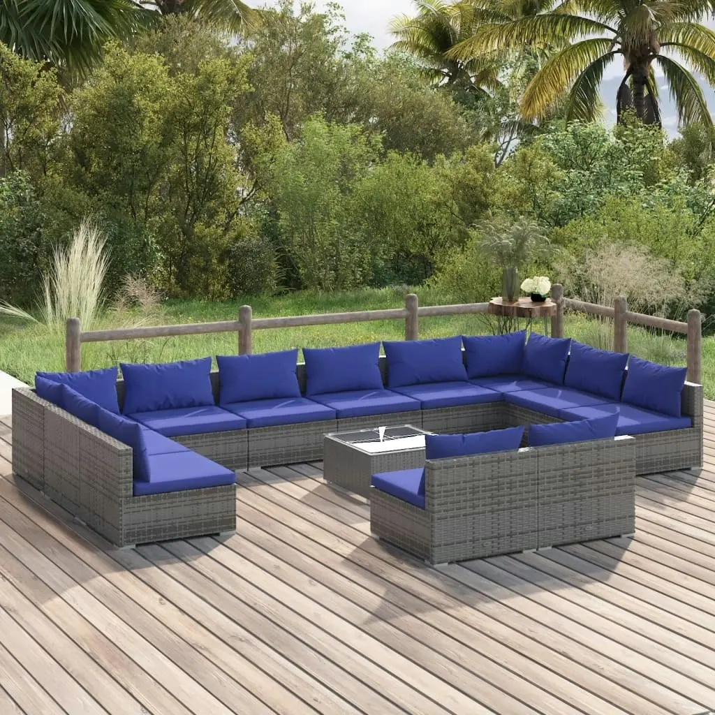 13 Piece Garden Lounge Set with Cushions Grey Poly Rattan 3102150