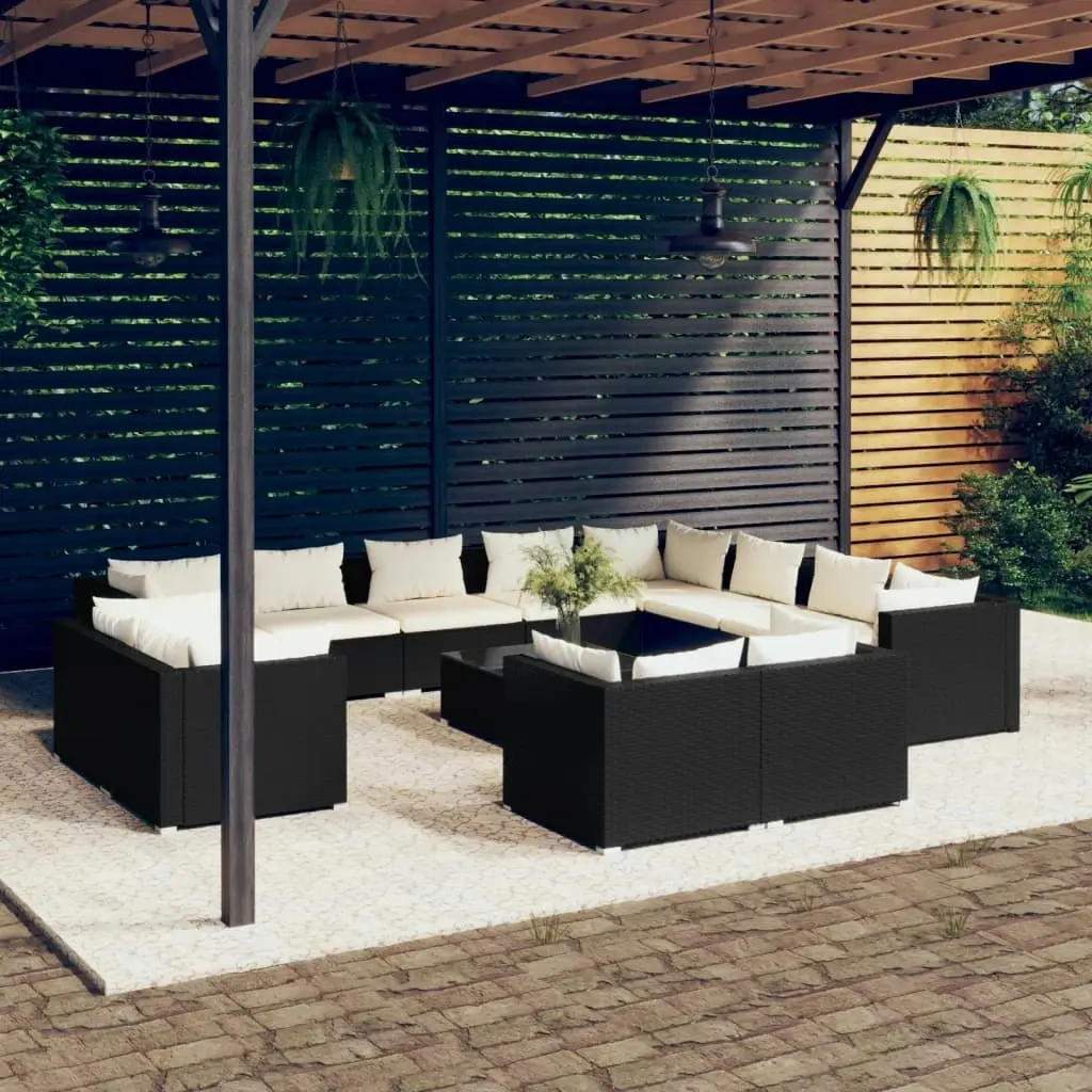 13 Piece Garden Lounge Set with Cushions Black Poly Rattan 3102895