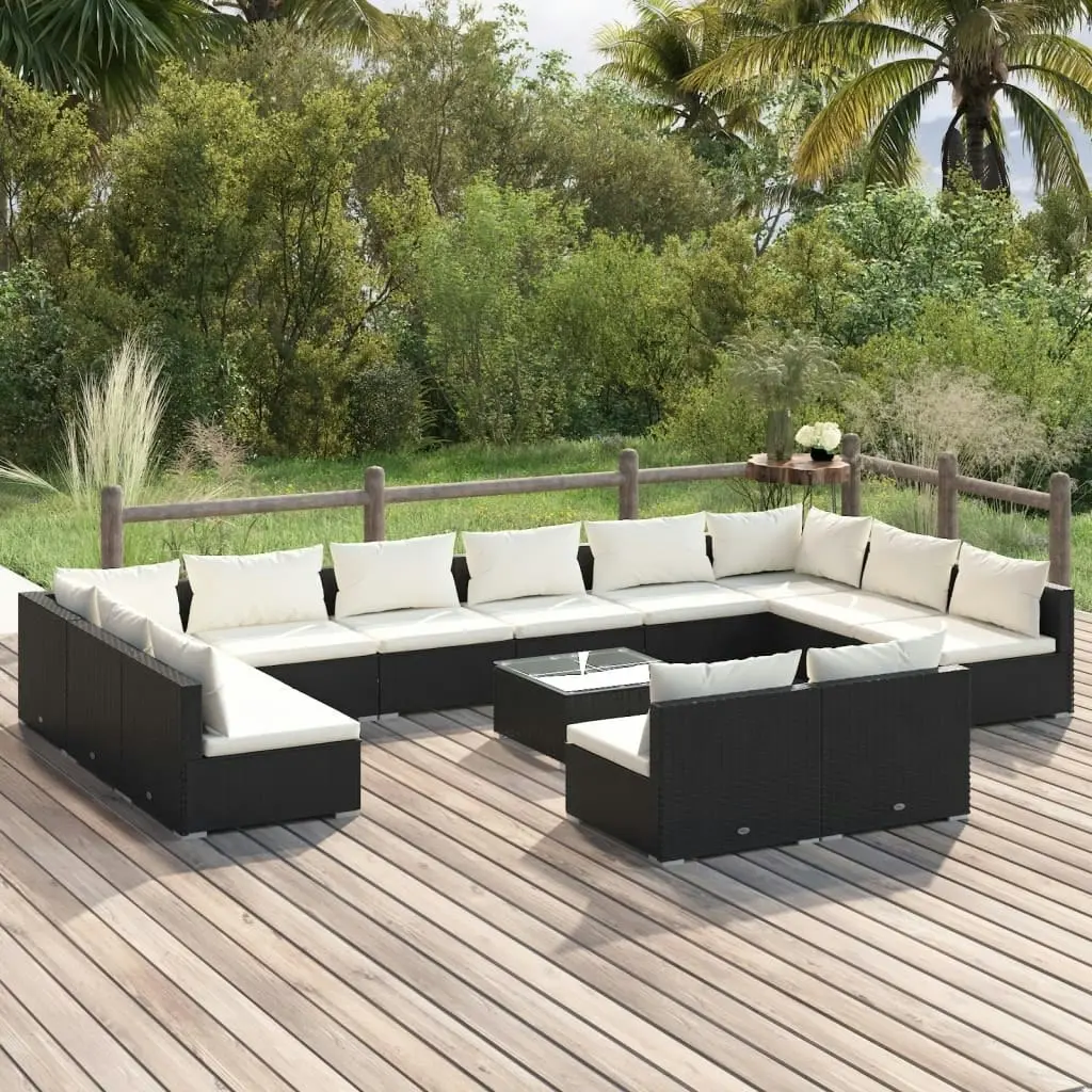 13 Piece Garden Lounge Set with Cushions Black Poly Rattan 3102143