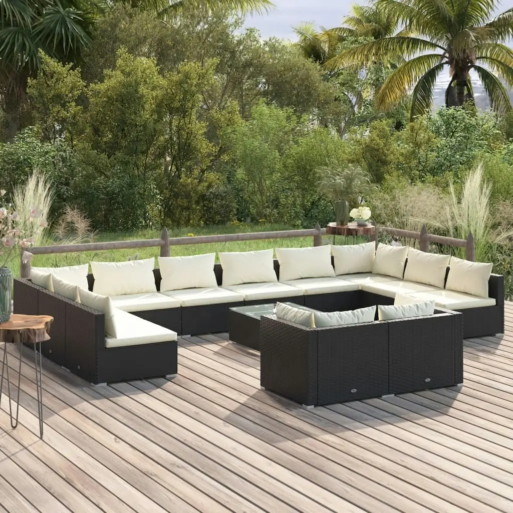 13 Piece Garden Lounge Set with Cushions Black Poly Rattan 3102095