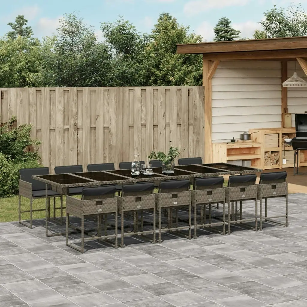 13 Piece Garden Dining Set with Cushions Grey Poly Rattan 3211304