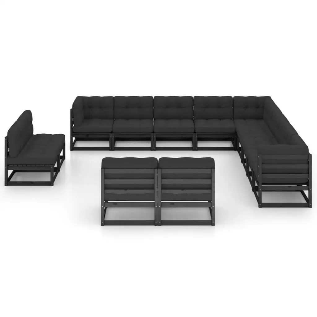 13 Piece Garden Lounge Set with Cushions Black Solid Pinewood 3076958