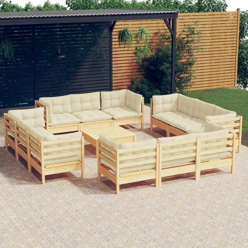 13 Piece Garden Lounge Set with Cream Cushions Pinewood 3096070