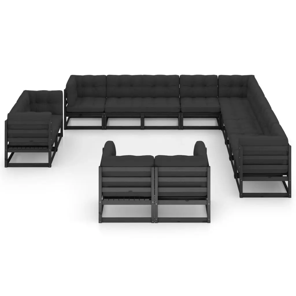 13 Piece Garden Lounge Set with Cushions Black Solid Pinewood 3077018