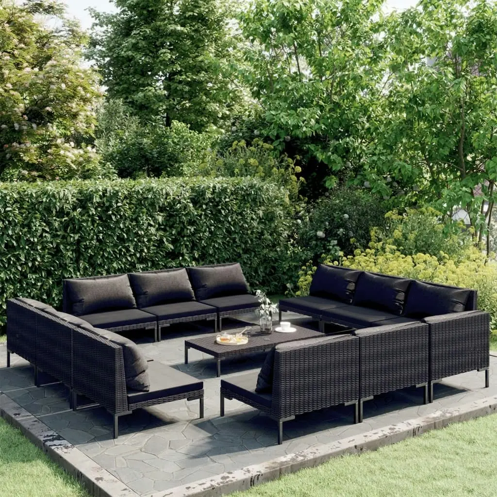 13 Piece Garden Lounge Set with Cushions Poly Rattan Dark Grey 3099807