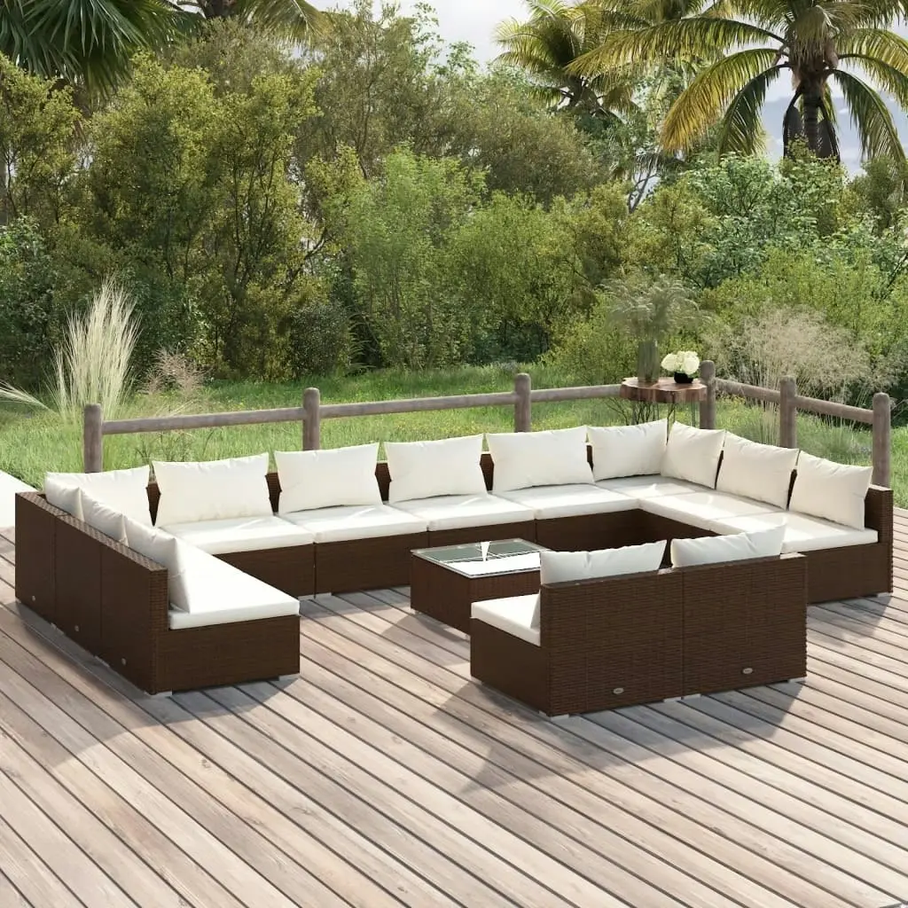 13 Piece Garden Lounge Set with Cushions Brown Poly Rattan 3102146