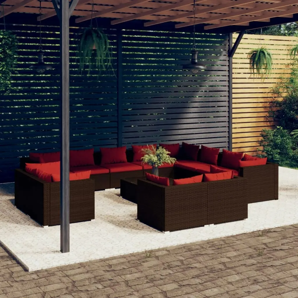 13 Piece Garden Lounge Set with Cushions Brown Poly Rattan 3102899