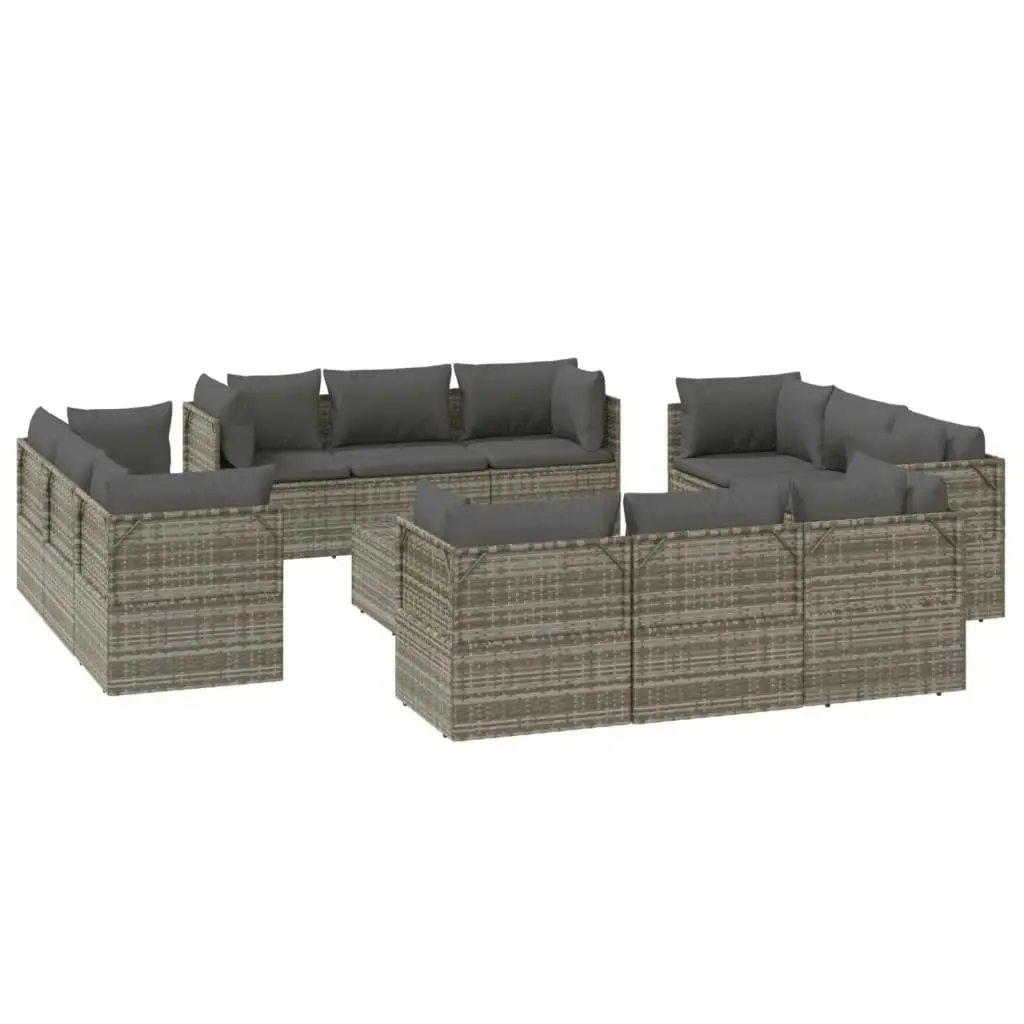 13 Piece Garden Lounge Set with Cushions Grey Poly Rattan 3157510