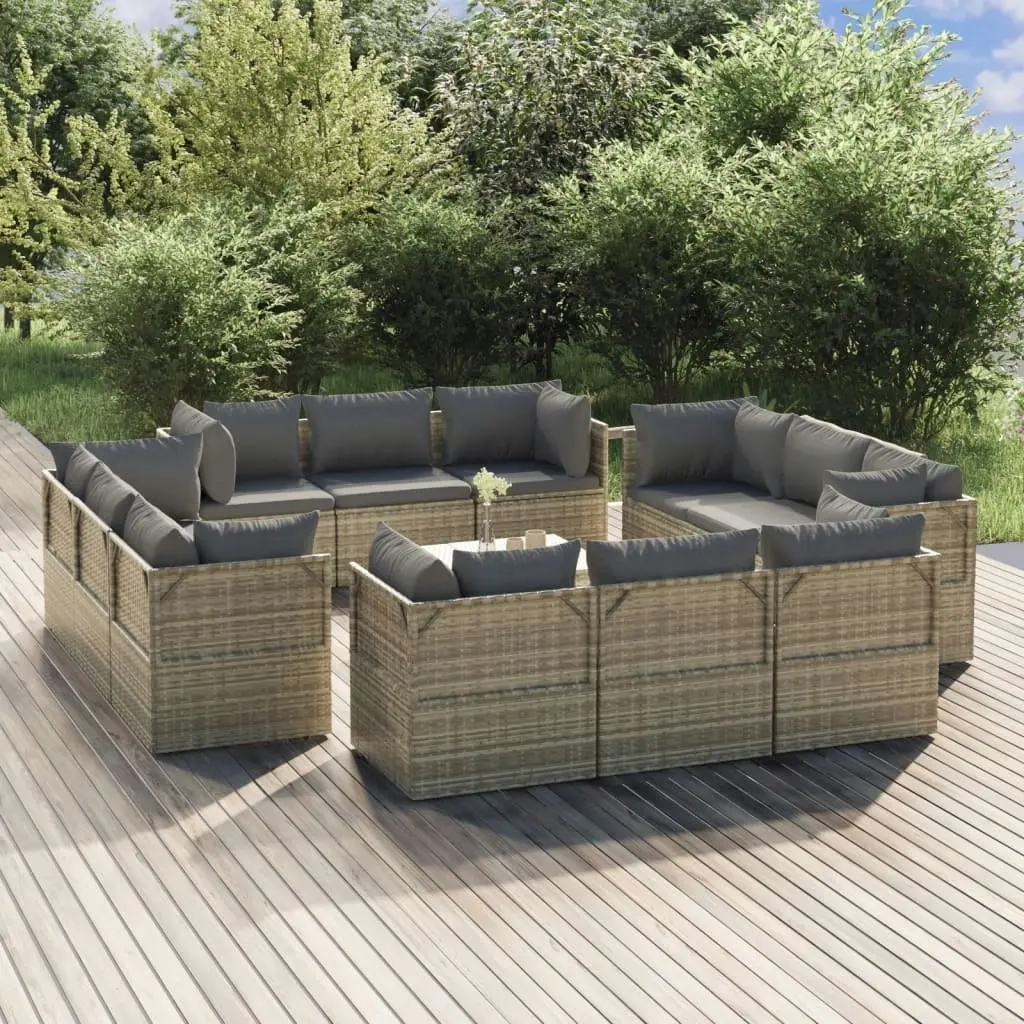 13 Piece Garden Lounge Set with Cushions Grey Poly Rattan 3157510