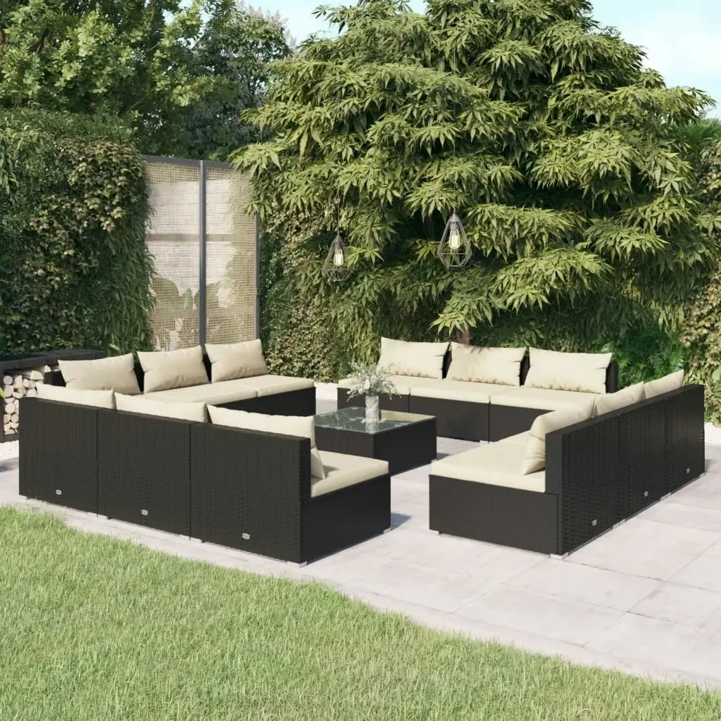 13 Piece Garden Lounge Set with Cushions Poly Rattan Black 3101575