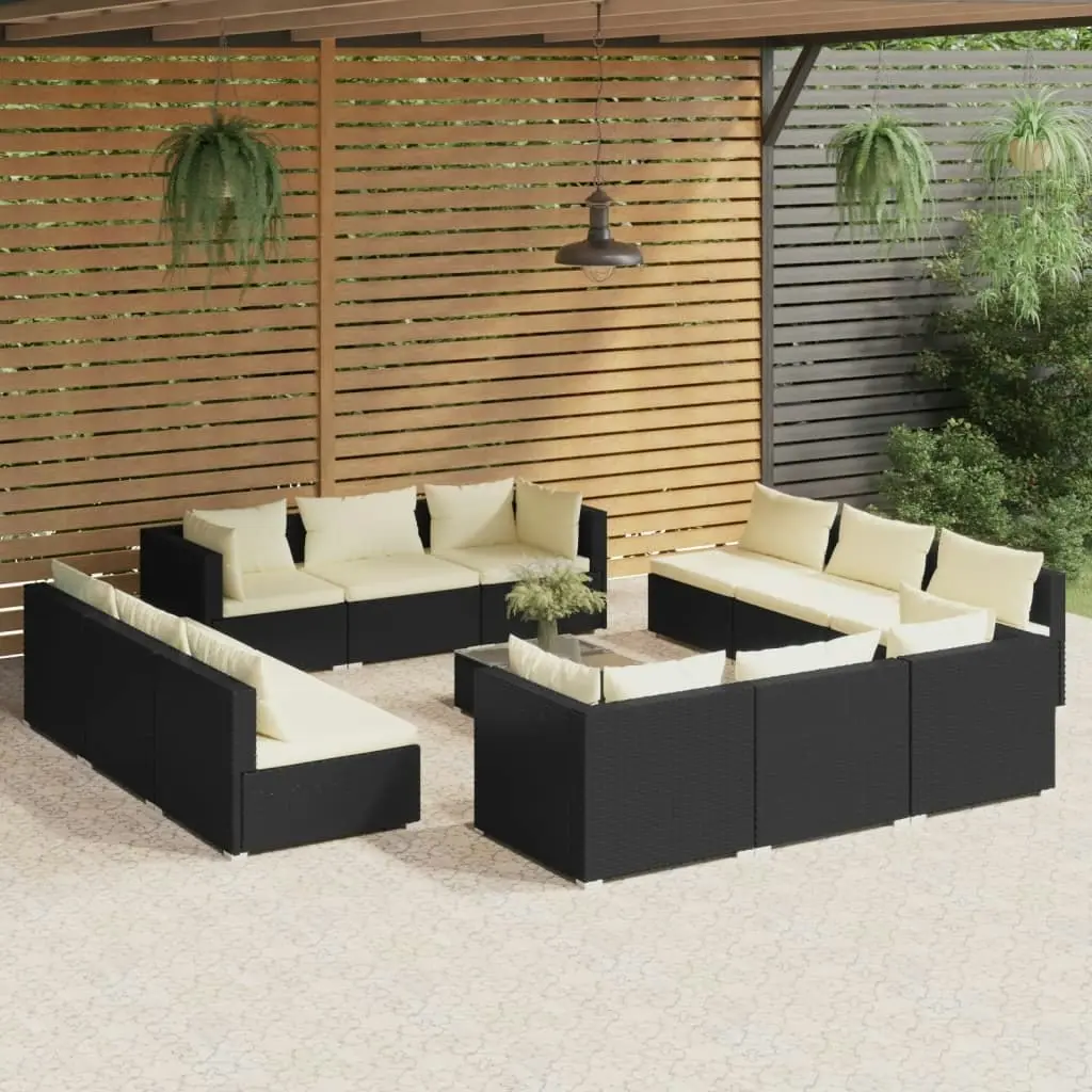 13 Piece Garden Lounge Set with Cushions Poly Rattan Black 3101591