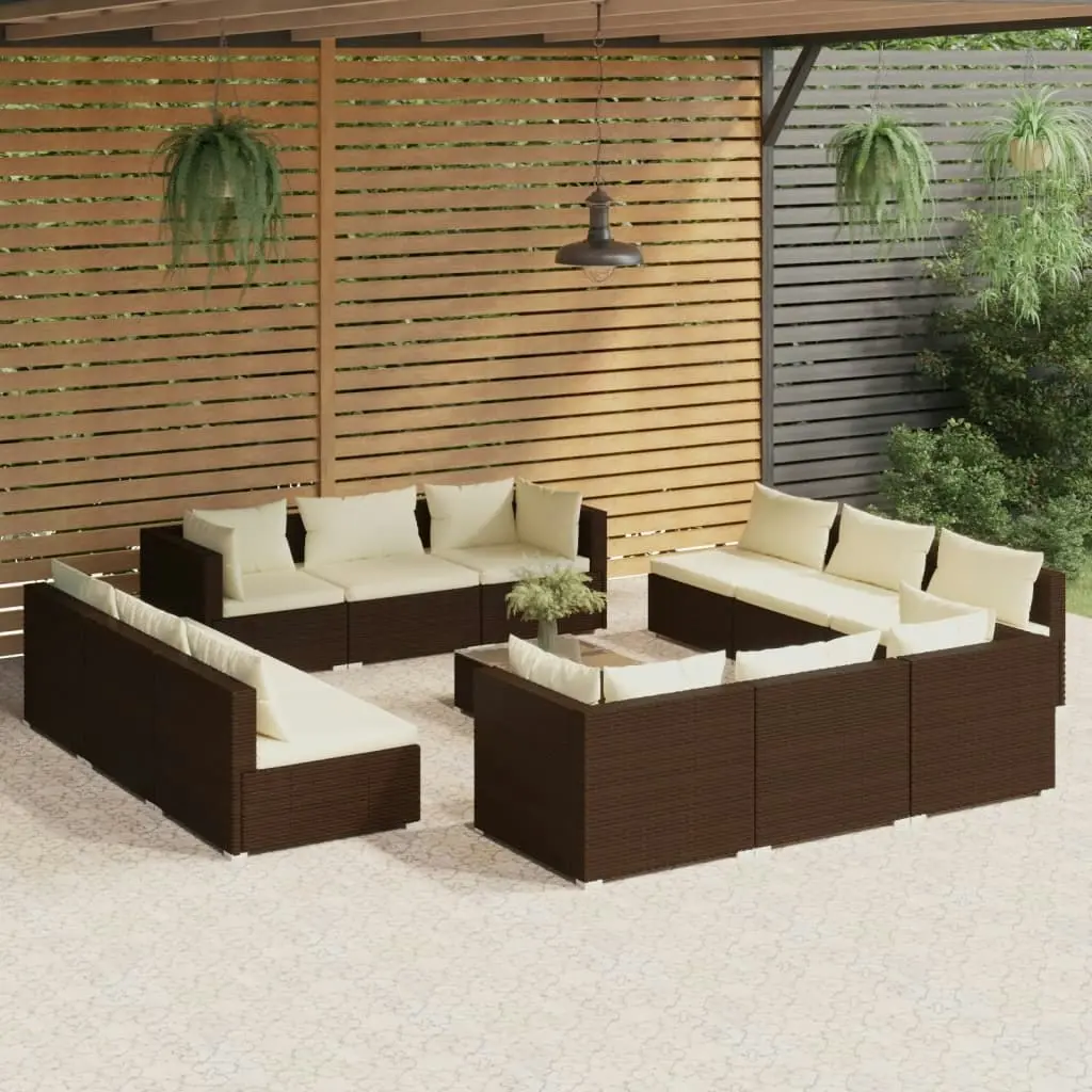 13 Piece Garden Lounge Set with Cushions Poly Rattan Brown 3101594