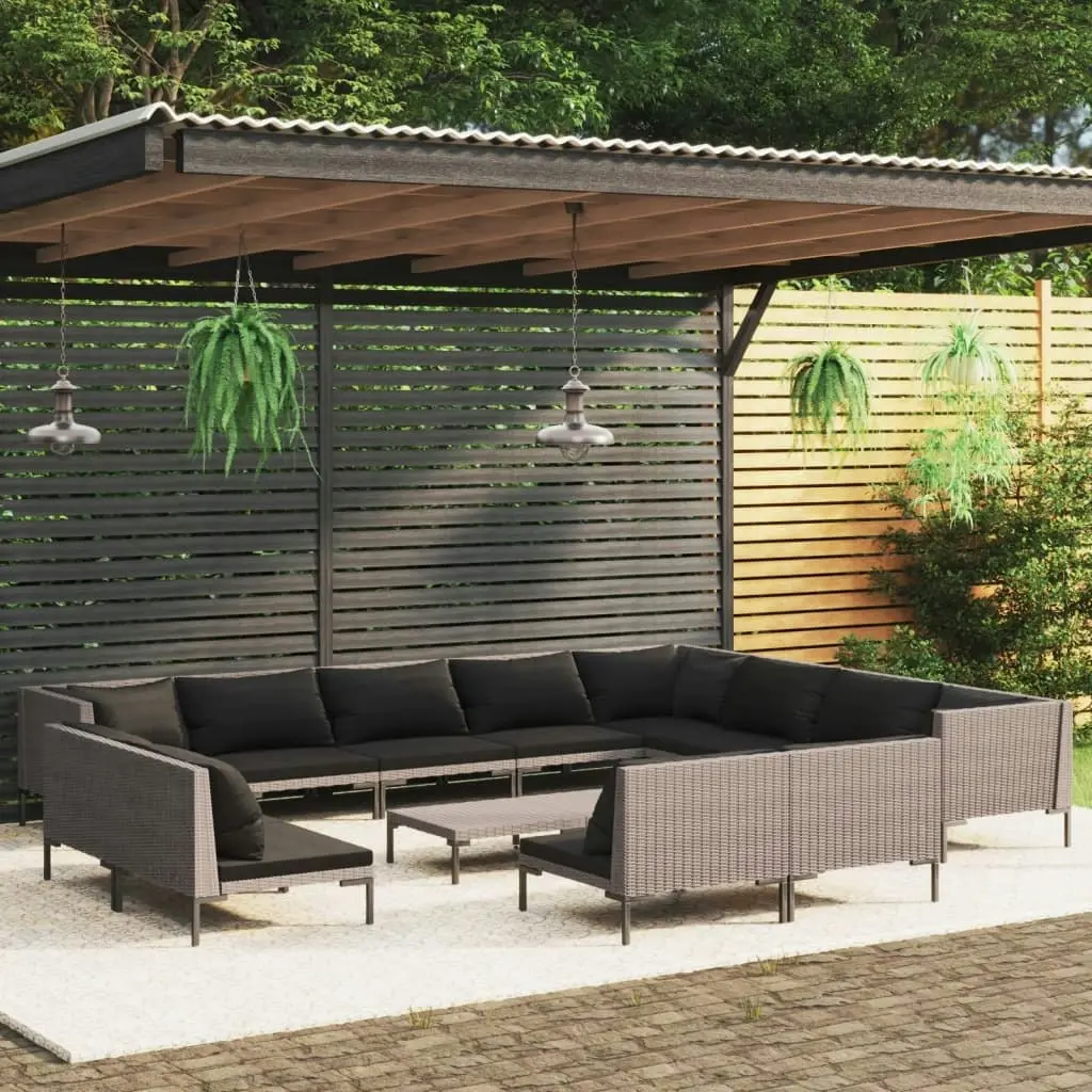 13 Piece Garden Lounge Set with Cushions Poly Rattan Dark Grey 3099893