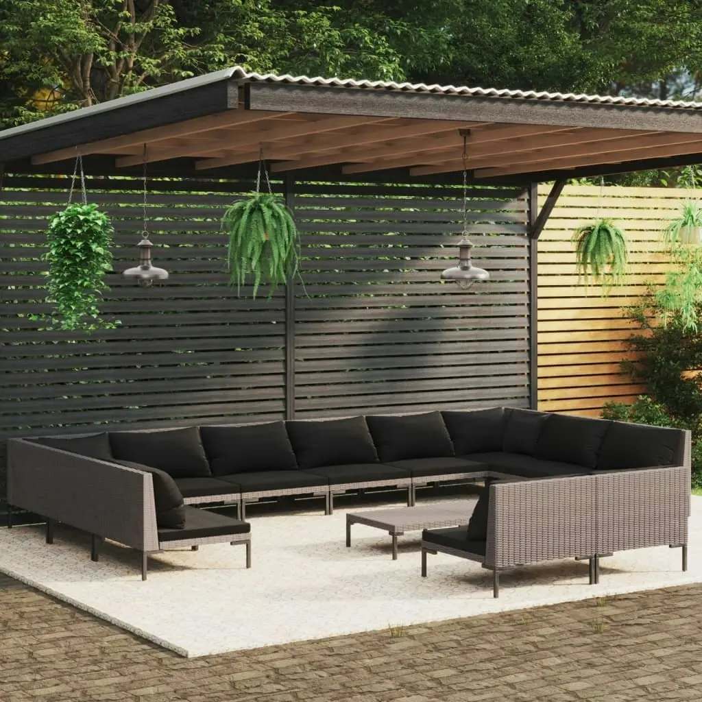 13 Piece Garden Lounge Set with Cushions Poly Rattan Dark Grey 3099939