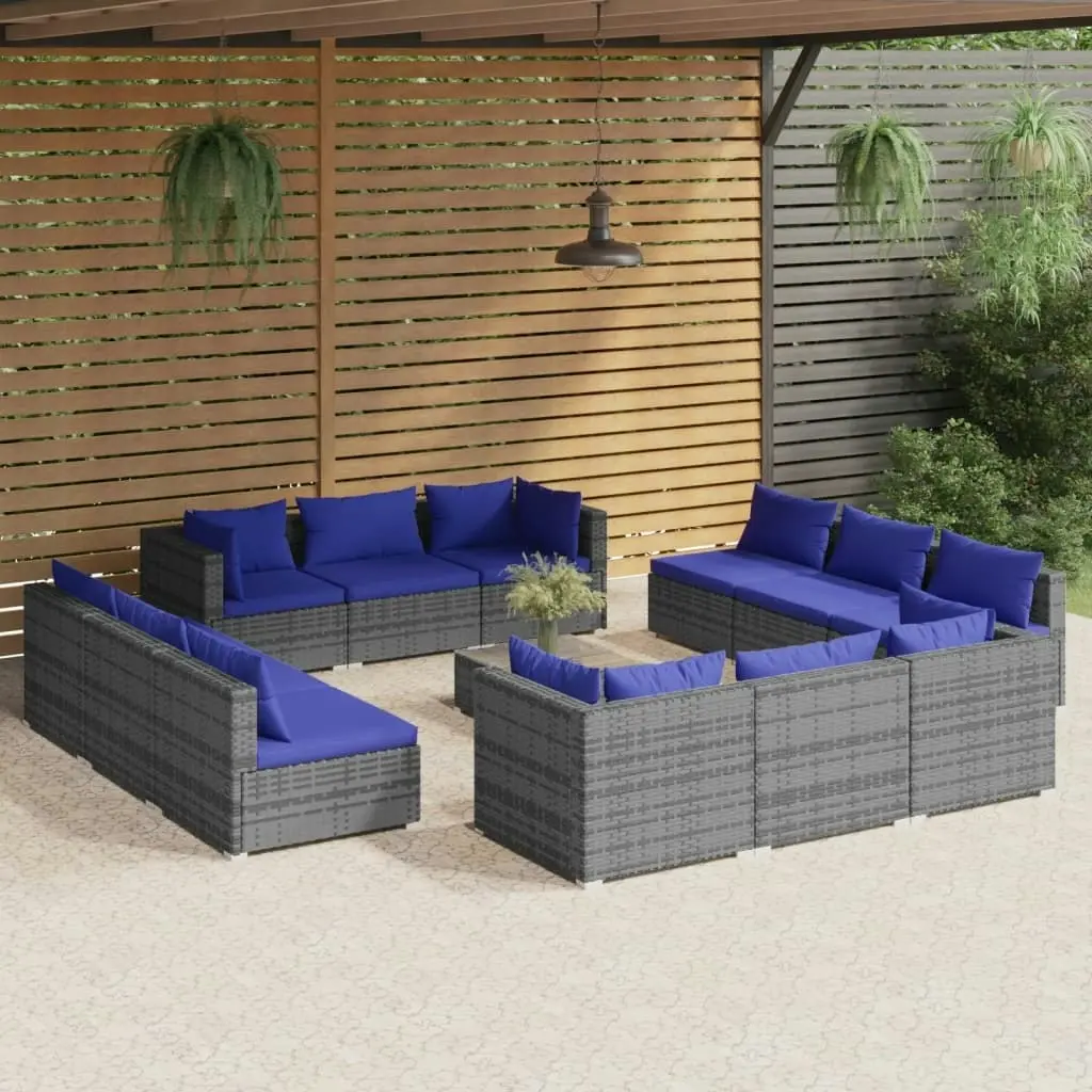 13 Piece Garden Lounge Set with Cushions Poly Rattan Grey 3101598