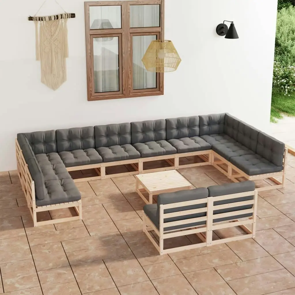 13 Piece Garden Lounge Set with Cushions Solid Pinewood 3077279