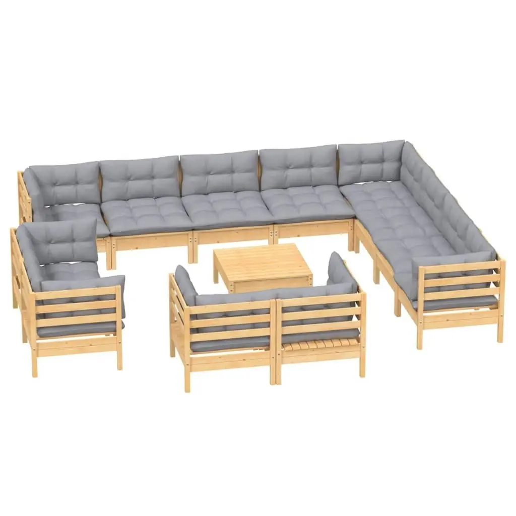 13 Piece Garden Lounge Set with Grey Cushions Solid Pinewood 3096952