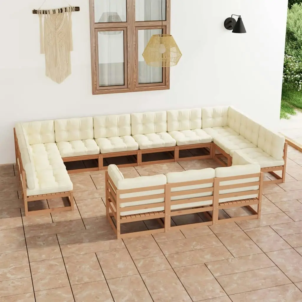 13 Piece Garden Lounge Set&Cushions Honey Brown Solid Pinewood 3077287