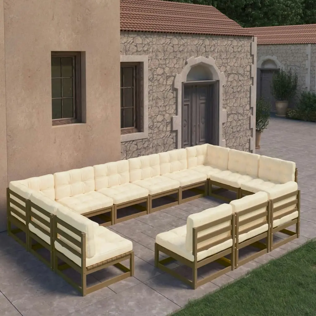 13 Piece Garden Lounge Set&Cushions Honey Brown Solid Pinewood 3077247