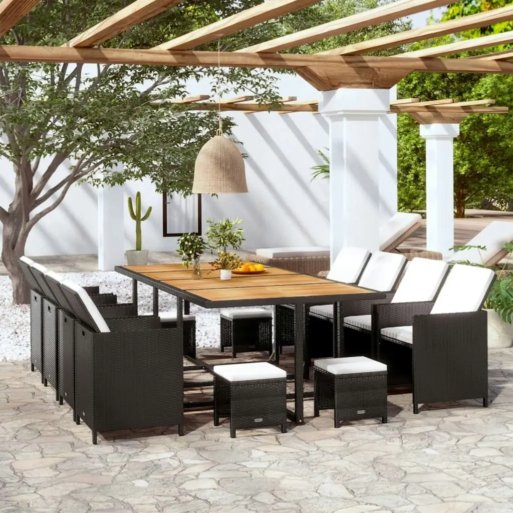 13 Piece Outdoor Dining Set Poly Rattan and Acacia Wood Black 42532