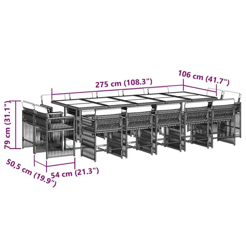 15 Piece Garden Dining Set with Cushions Grey Poly Rattan 3211772