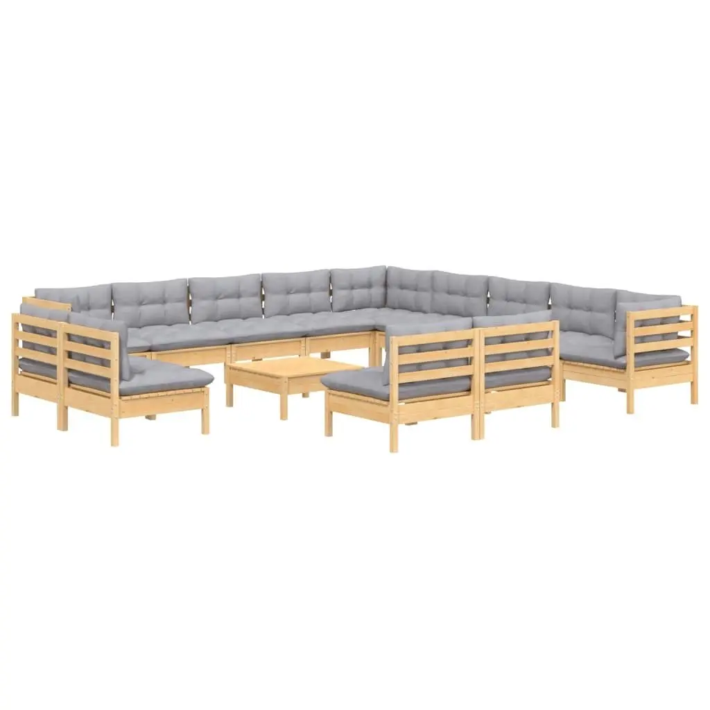 14 Piece Garden Lounge Set with Grey Cushions Solid Pinewood 3096892