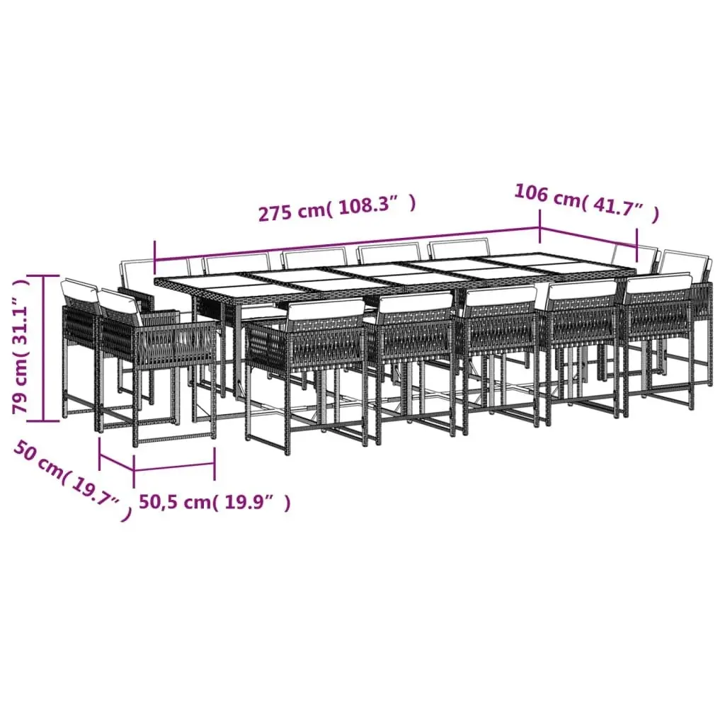 15 Piece Garden Dining Set with Cushions Black Poly Rattan 3211599