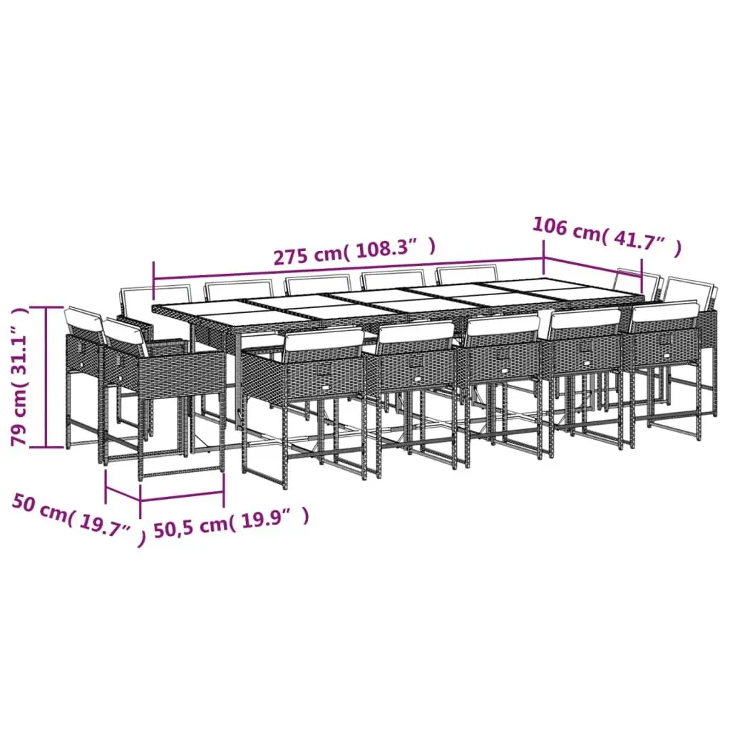 15 Piece Garden Dining Set with Cushions Light Grey Poly Rattan 3211415