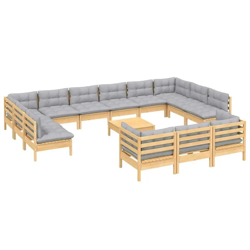 14 Piece Garden Lounge Set with Grey Cushions Pinewood 3097288