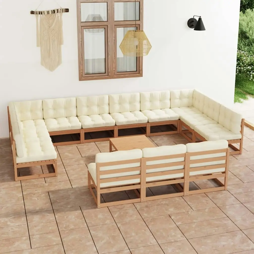 14 Piece Garden Lounge Set&Cushions Honey Brown Solid Pinewood 3077252