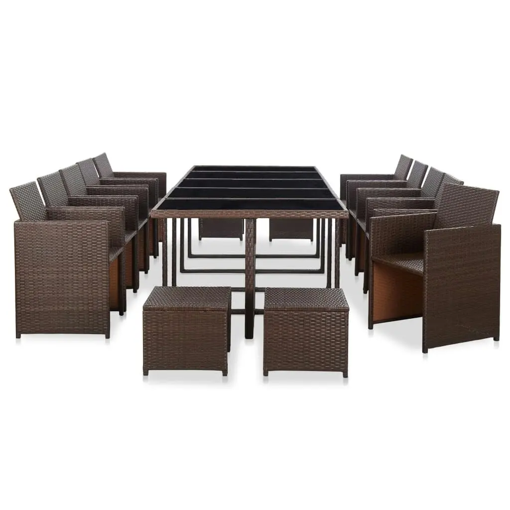 15 Piece Outdoor Dining Set with Cushions Poly Rattan Brown 46421