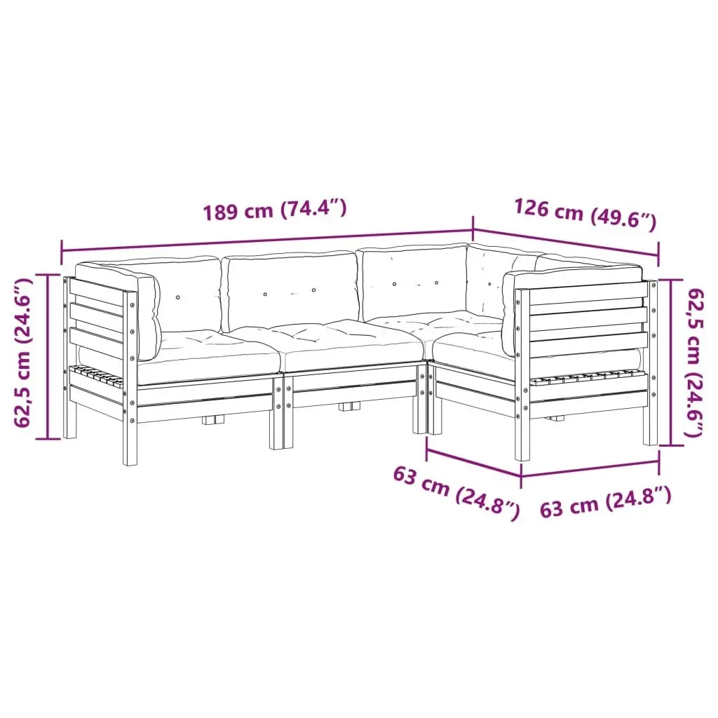 4 Piece Garden Sofa Set with Cushions Wax Brown Solid Wood Pine 3299416