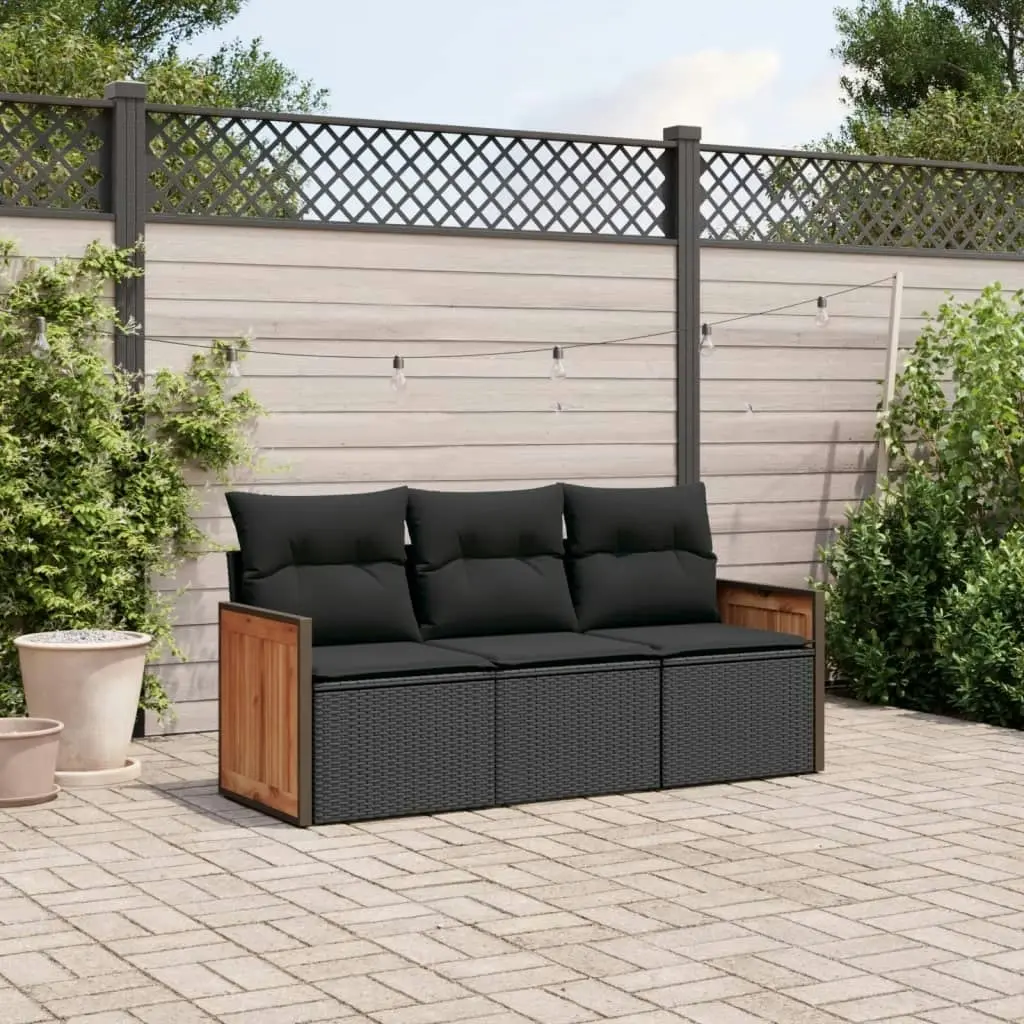 3 Piece Garden Sofa Set with Cushions Black Poly Rattan 3227434