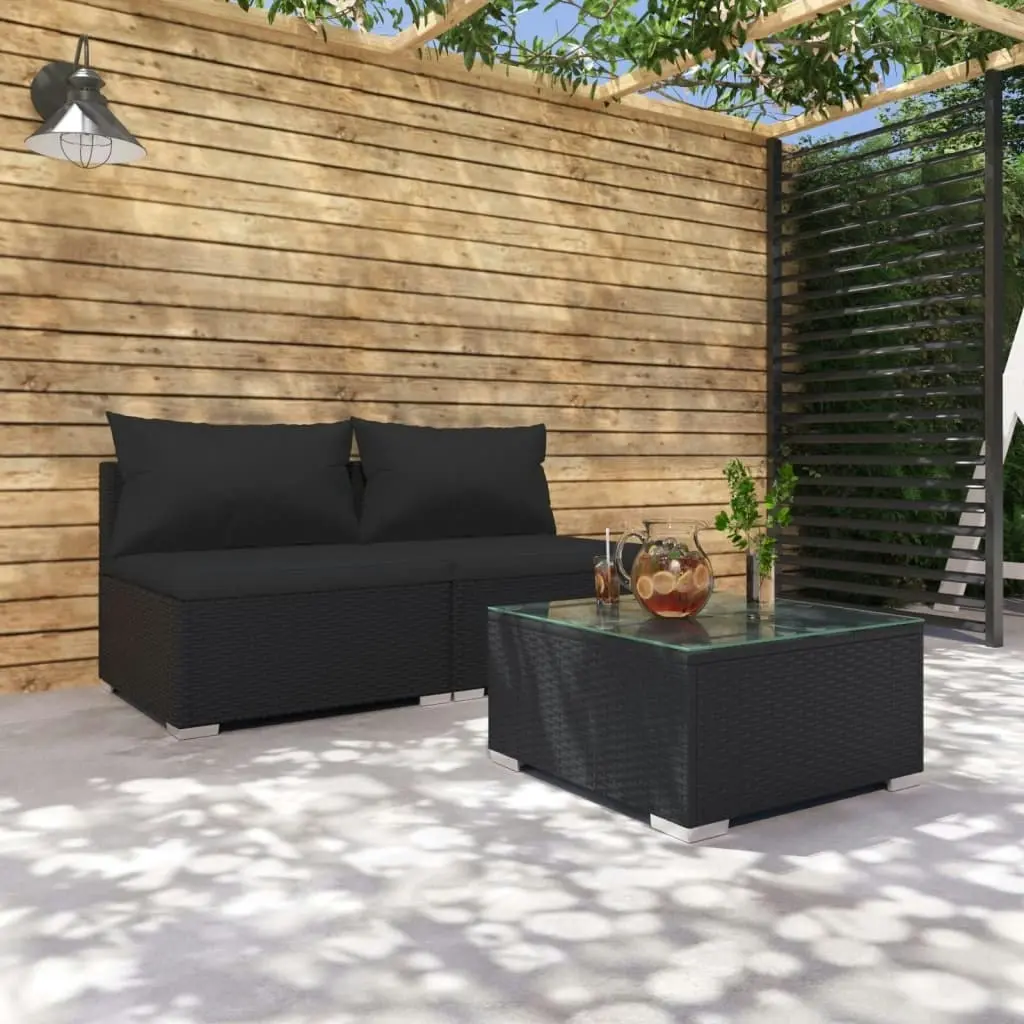 3 Piece Garden Lounge Set with Cushions Poly Rattan Black 3101400