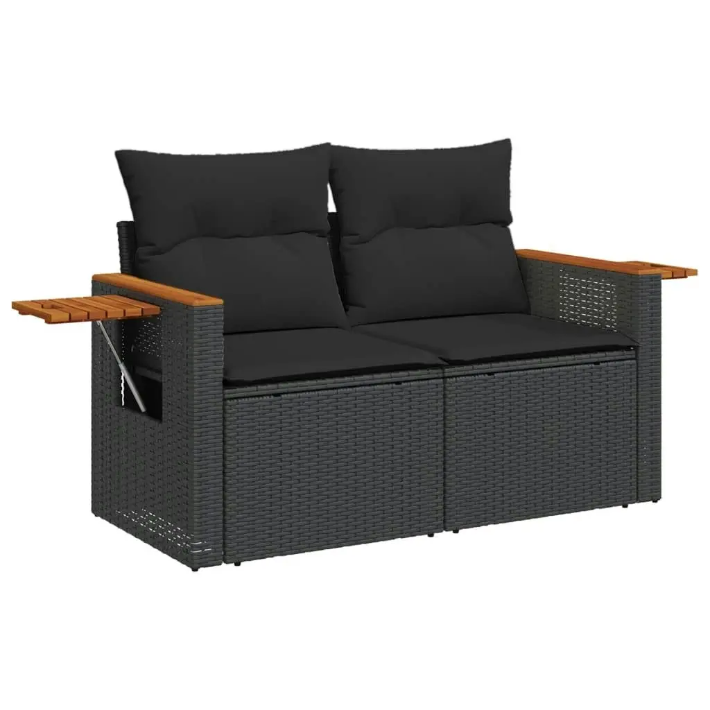 3 Piece Garden Sofa Set with Cushions Black Poly Rattan 3226594